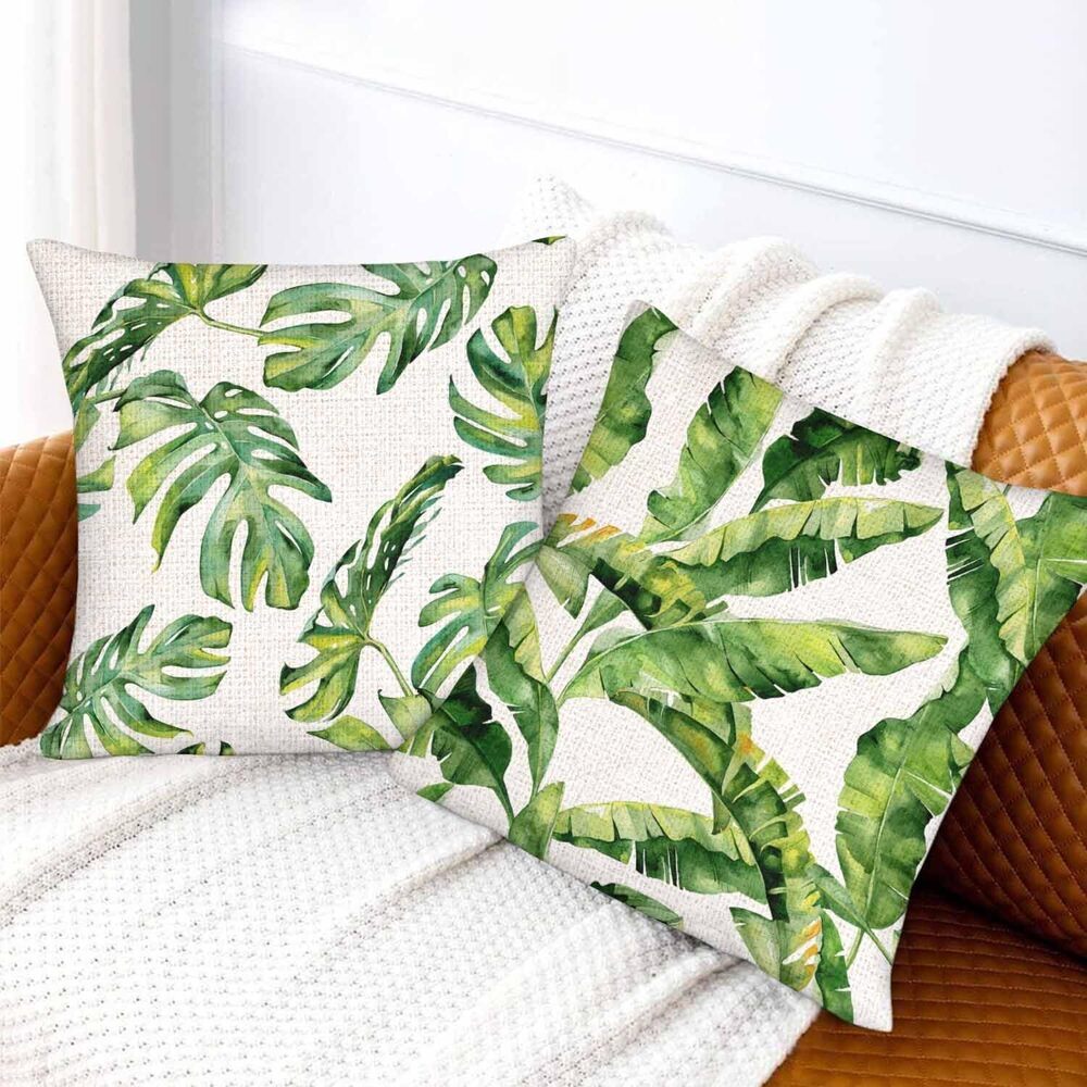 4728 Watercolor Palm Throw Pillow Covers Set of 2,Tropic Summertime Motif - Picture 5 of 7